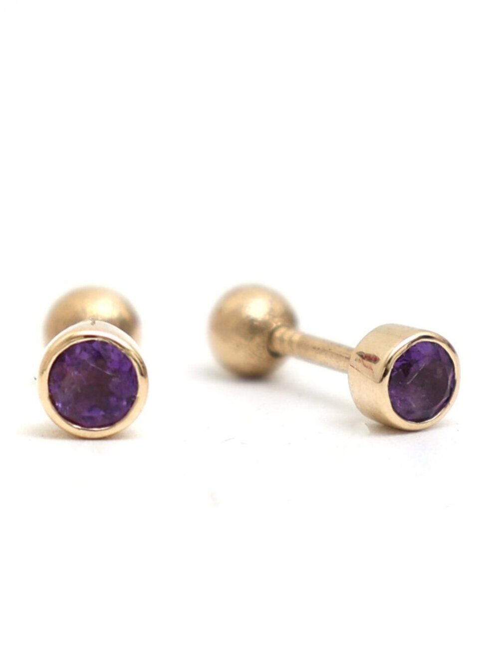 Amethyst Solitaire 14K (18k Custom) Yellow Gold Stud Earrings